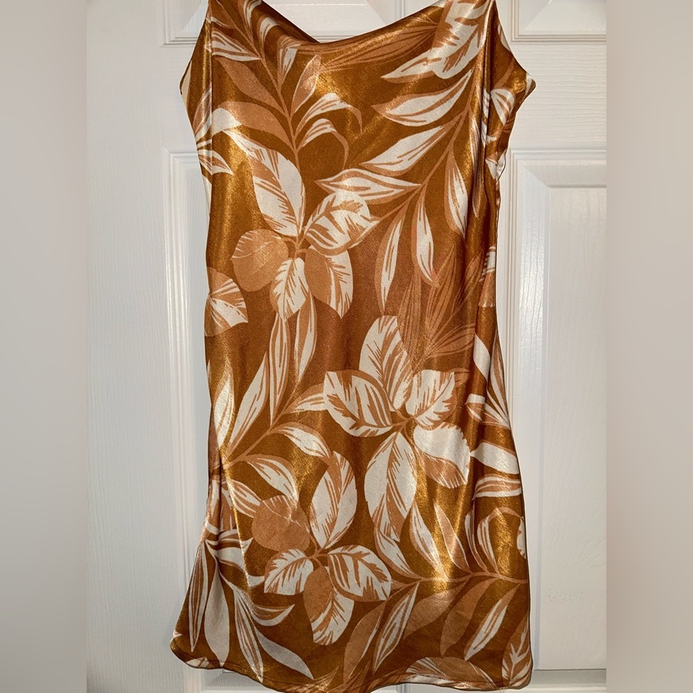 Orange and White Floral Silk Mini/Short Dress for Summer with Adjustable Straps - Picture 7 of 9